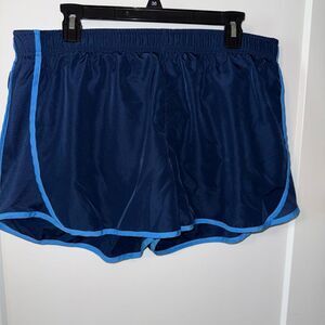 Blue Athletic Shorts with Elastic Waistband and Curved Hem